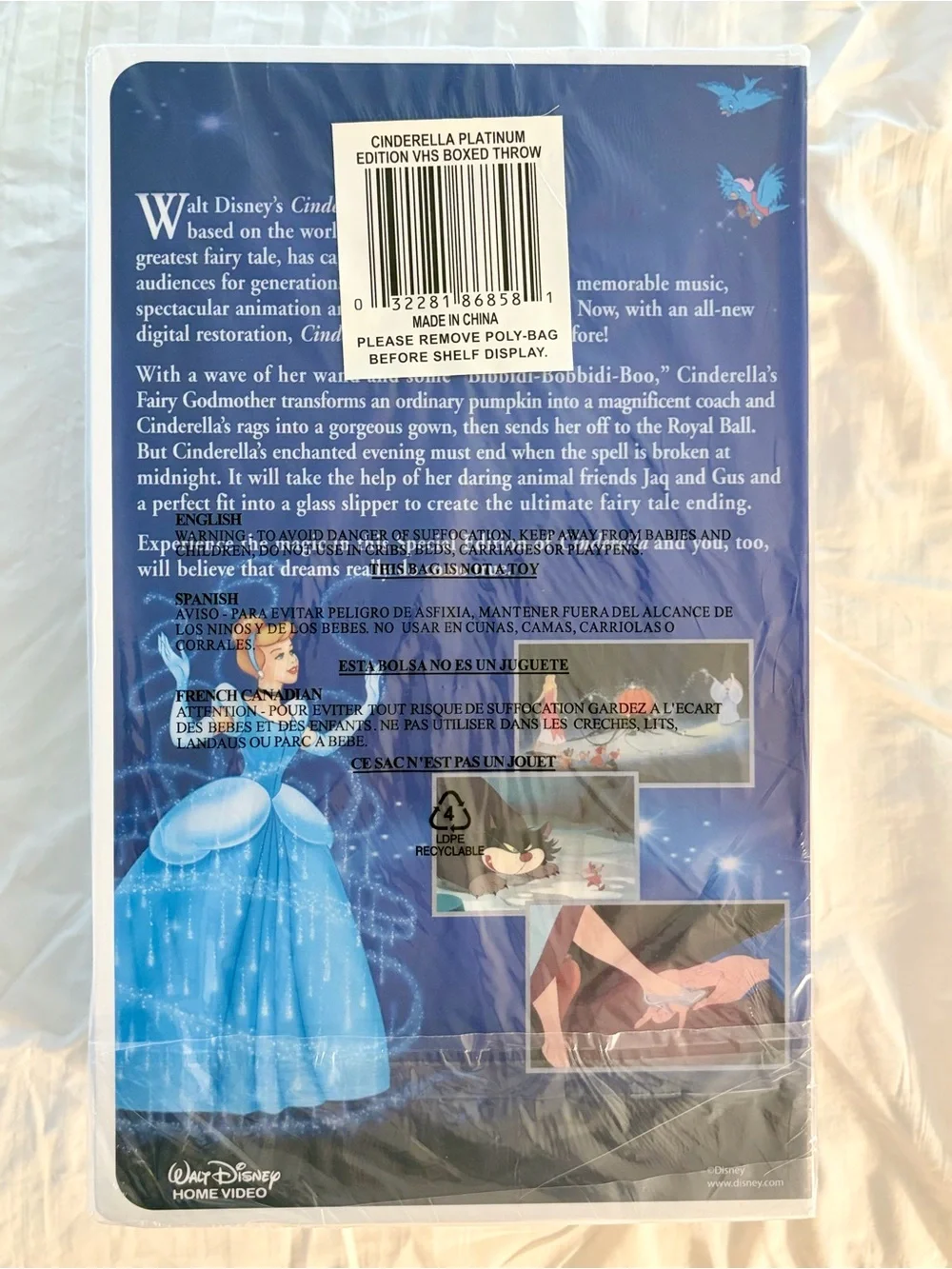 NEW Sealed Disney Cinderella Platinum Edition VHS Boxed Throw Blanket